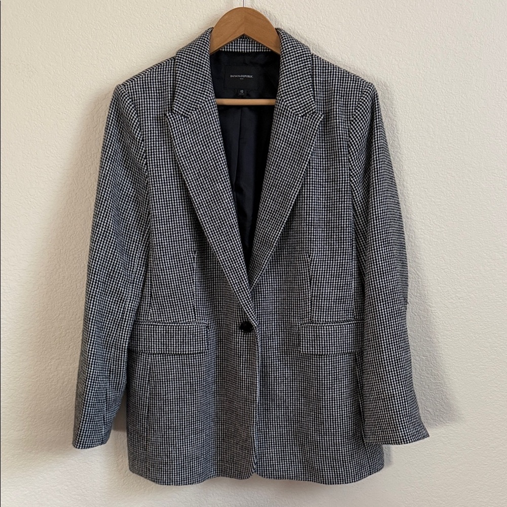 Banana Republic Houndstooth Blazer | Black & White Tailored Jacket | Size 12